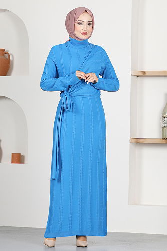 moda selvim Dress MSL5814-M Blue - Thumbnail