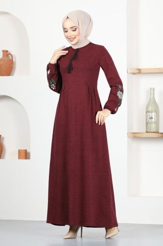 moda selvim Dress MSL8006 Burgundy - Thumbnail