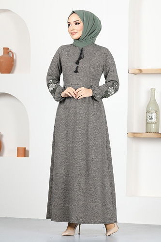 moda selvim الفستان بيج MSL8006-M - Thumbnail