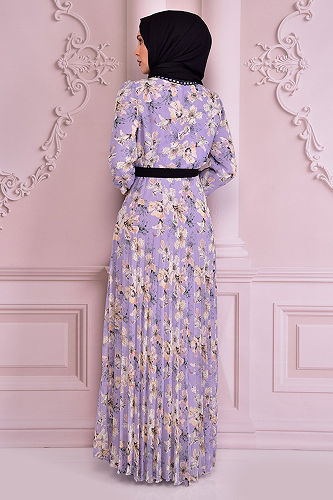 moda selvim DRESS NEV14678-M Lila - Thumbnail