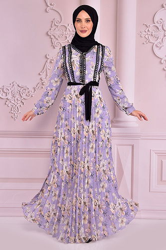 moda selvim الفستان ليلكي NEV14678-M - Thumbnail