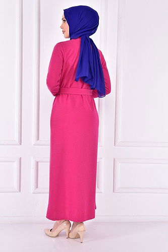 moda selvim DRESS NEV14812-M Fuchsia - Thumbnail