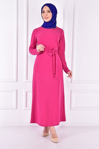 moda selvim الفستان فوشي NEV14812-M - Thumbnail