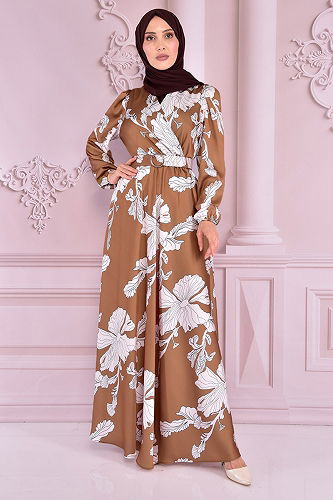 moda selvim DRESS NEV14851-M Tan - Thumbnail