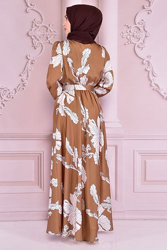 moda selvim DRESS NEV14851-M Tan - Thumbnail