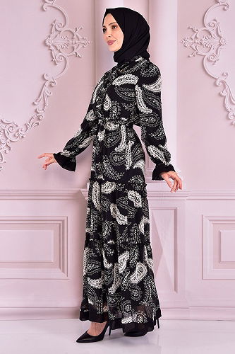 moda selvim DRESS NEV14860-M Black - Thumbnail