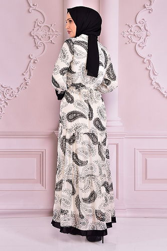 moda selvim DRESS NEV14860-M White - Thumbnail