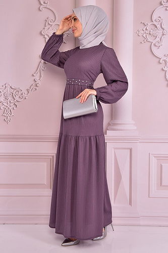 moda selvim الفستان ليلكي NEV14871-M - Thumbnail