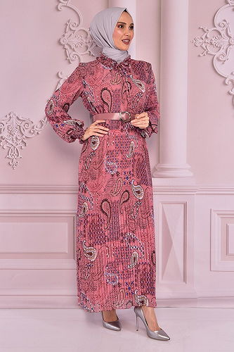 moda selvim DRESS NEV14928-M Rose Dried - Thumbnail