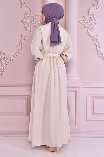 moda selvim الفستان بيج NEV14943-M - Thumbnail