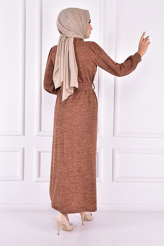 moda selvim DRESS NEV14959-M Tan - Thumbnail