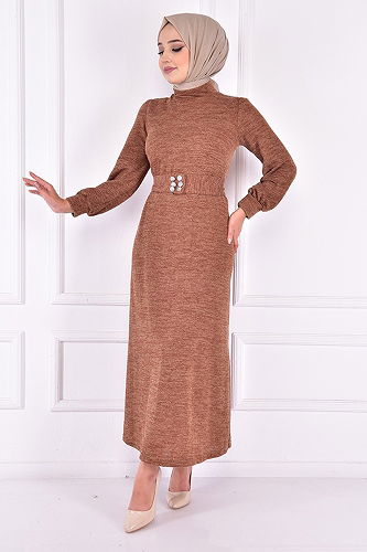 moda selvim الفستان عسلي NEV14959-M - Thumbnail