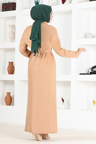 moda selvim الفستان بيج NFC4436-M - Thumbnail