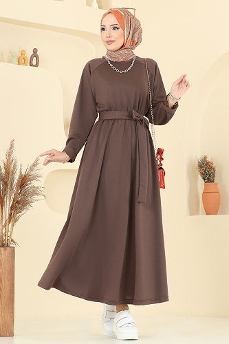 moda selvim Dress PL2828 Brown - Thumbnail