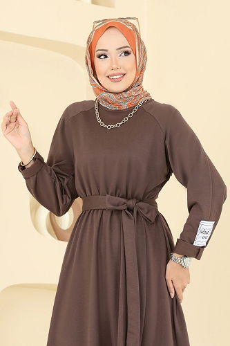 moda selvim Dress PL2828 Brown - Thumbnail