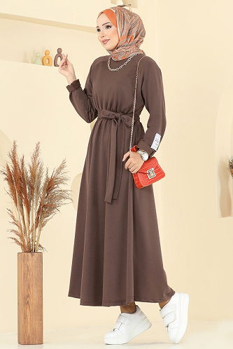 moda selvim الفستان بني PL2828 - Thumbnail