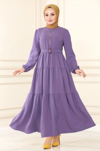 moda selvim Dress PL302 light lilac - Thumbnail