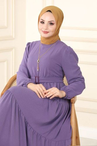 moda selvim Dress PL302 light lilac - Thumbnail
