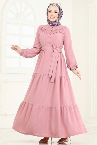 moda selvim Dress PL4006 Light Rose Dried - Thumbnail