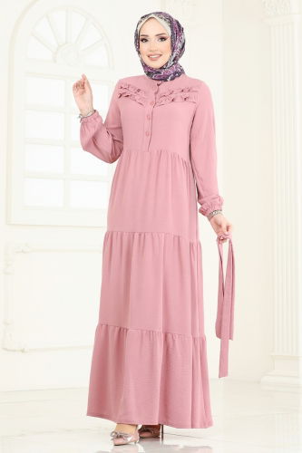 moda selvim Dress PL4006 Light Rose Dried - Thumbnail