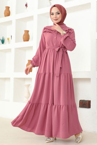 moda selvim Dress PL4006 Rose Dried - Thumbnail