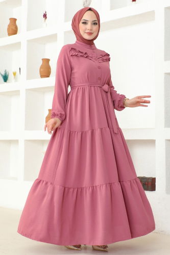 moda selvim Dress PL4006 Rose Dried - Thumbnail