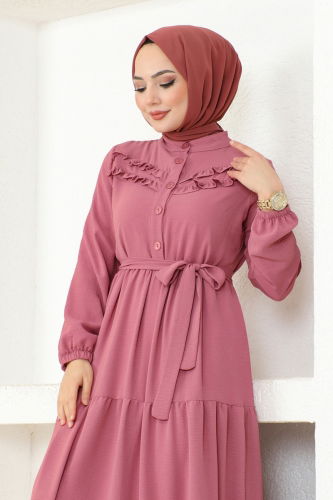 moda selvim Dress PL4006 Rose Dried - Thumbnail