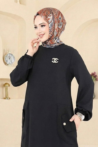 moda selvim Dress PL4346 Black - Thumbnail