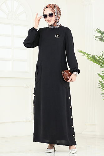 moda selvim الفستان أسود PL4346 - Thumbnail