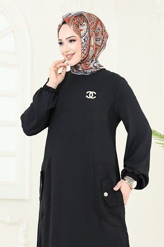 moda selvim الفستان أسود PL4346 - Thumbnail