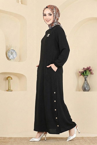 moda selvim الفستان أسود PL4346 - Thumbnail