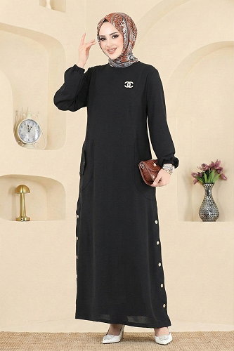 moda selvim الفستان أسود PL4346 - Thumbnail
