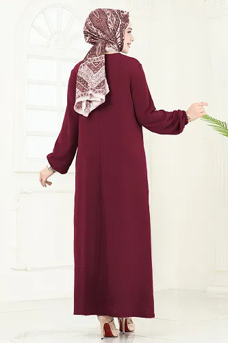 moda selvim Dress PL4346 Burgundy - Thumbnail