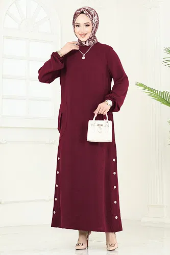 moda selvim Dress PL4346 Burgundy - Thumbnail