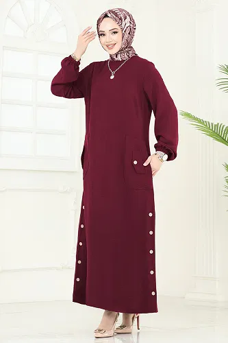 moda selvim Dress PL4346 Burgundy - Thumbnail