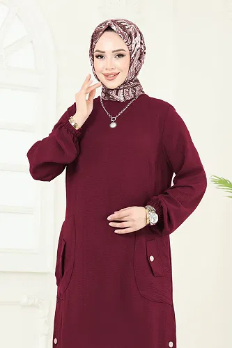 moda selvim Dress PL4346 Burgundy - Thumbnail
