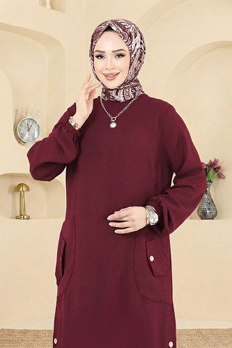 moda selvim Dress PL4346 Burgundy - Thumbnail