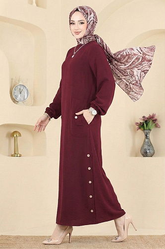 moda selvim Dress PL4346 Burgundy - Thumbnail