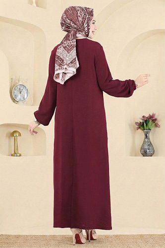 moda selvim الفستان خمري PL4346 - Thumbnail