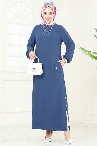 moda selvim Dress PL4346 Indigo - Thumbnail