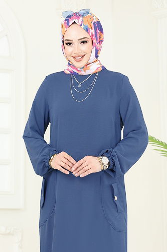 moda selvim Dress PL4346 Indigo - Thumbnail