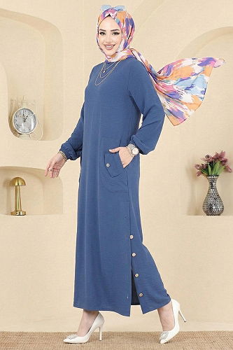 moda selvim Dress PL4346 Indigo - Thumbnail