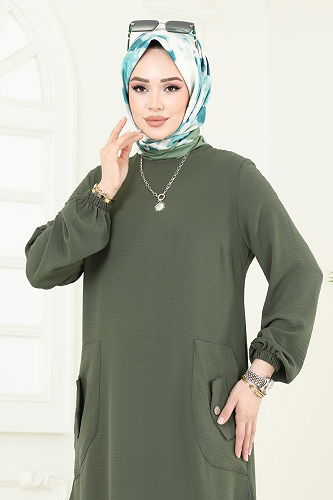 moda selvim Dress PL4346 Khaki - Thumbnail