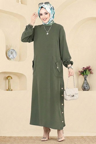 moda selvim Dress PL4346 Khaki - Thumbnail