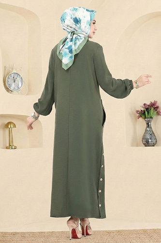 moda selvim الفستان اخضر عفني PL4346 - Thumbnail