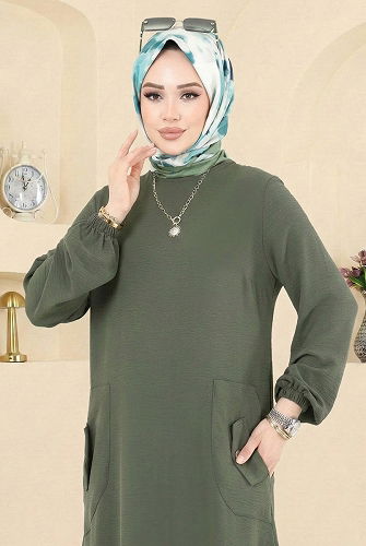 moda selvim الفستان اخضر عفني PL4346 - Thumbnail