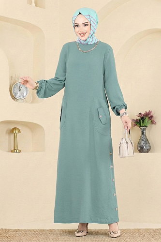 moda selvim الفستان أخضر باهت PL4346 - Thumbnail