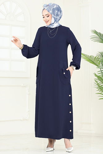 moda selvim Dress PL4346 Navy Blue - Thumbnail
