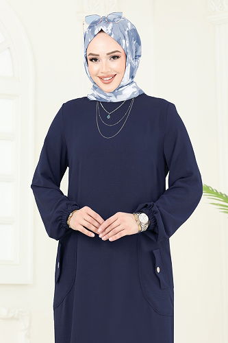 moda selvim Dress PL4346 Navy Blue - Thumbnail