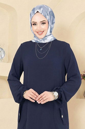 moda selvim Dress PL4346 Navy Blue - Thumbnail